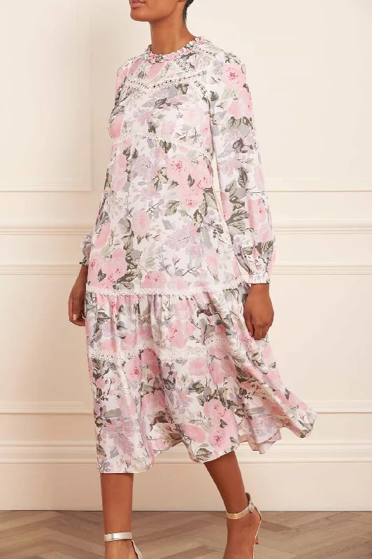 Rose Powder Crepe Lace Ballerina Dress Layered Lace Dress