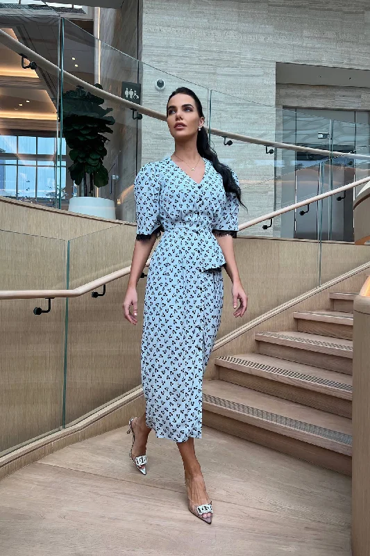 Lace Decorated Button Front Midi Dress Lace Dress Set