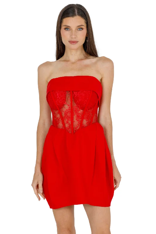 Daisy Strapless Lace Corset Dress (Red) Lace Dress Classic
