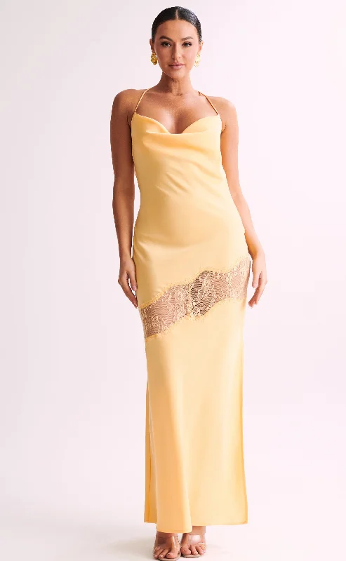 Chandra Lace Detail Dress (Yellow) Lace Dress Look
