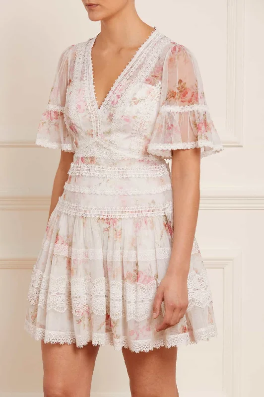 Trailing Blooms Lace Micro Mini Dress Lace Dress for Weddings