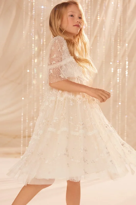 Sweetheart Lace Kids Dress Tiered Lace Gown
