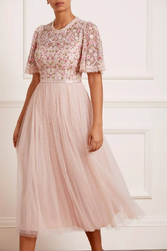 Rosie Lace Bodice Short Sleeve Round Neck Ballerina Dress Lace Dress Modern