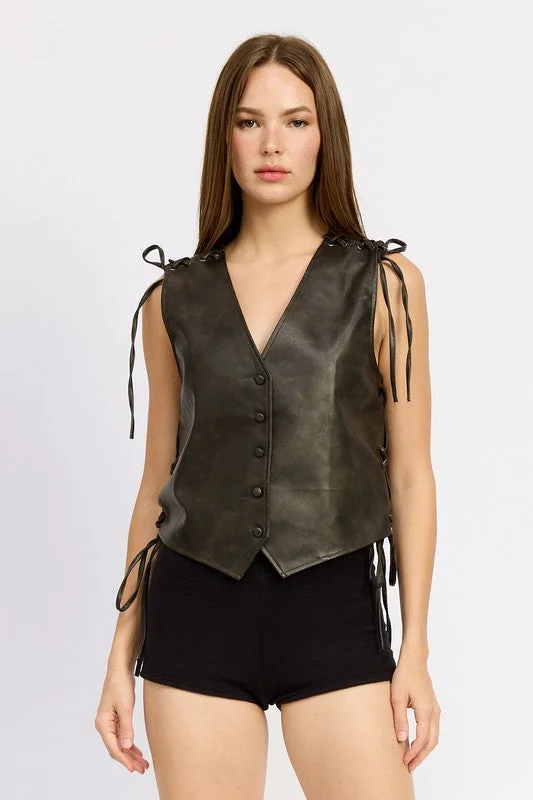 LEATHER VEST WITH LACE DETAIL Ruffled Lace Dress