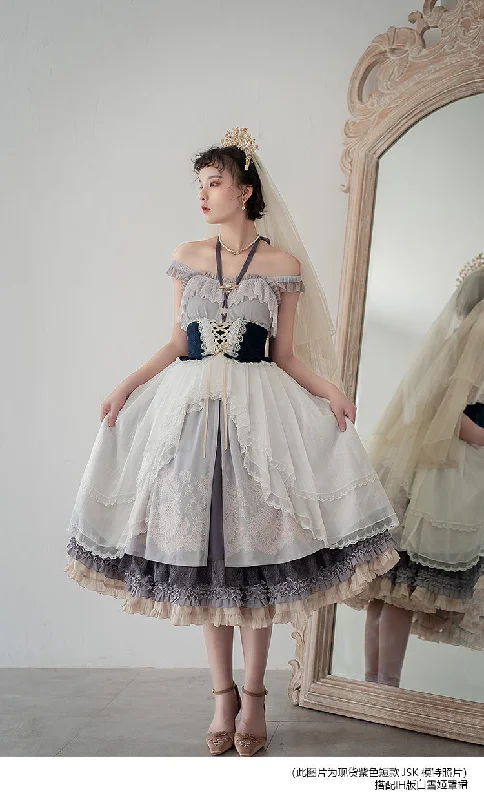 JS Lolita~Snow White in Forest Mist~Elegant Lolita Lace Split Type OP Set Lace Bridesmaid Gown JS Lolita~Snow White in Forest Mist~Elegant Lolita Lace Split Type OP Set Lace Bridesmaid Gown