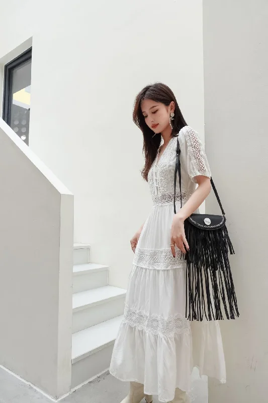 Summer Lace  White V Neck Dress Lace Dress Formal