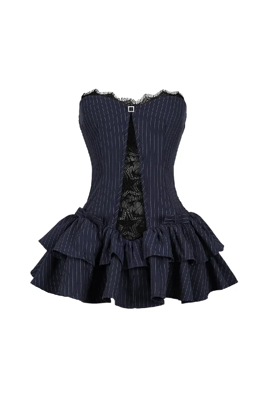 Cecily Pin Stripe Tube Lace Mini Dress Lace Cocktail Gown