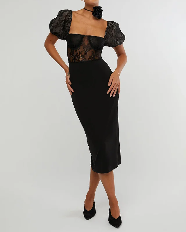 Underwire Corset Midi Lace Dress Lace Skater Dress