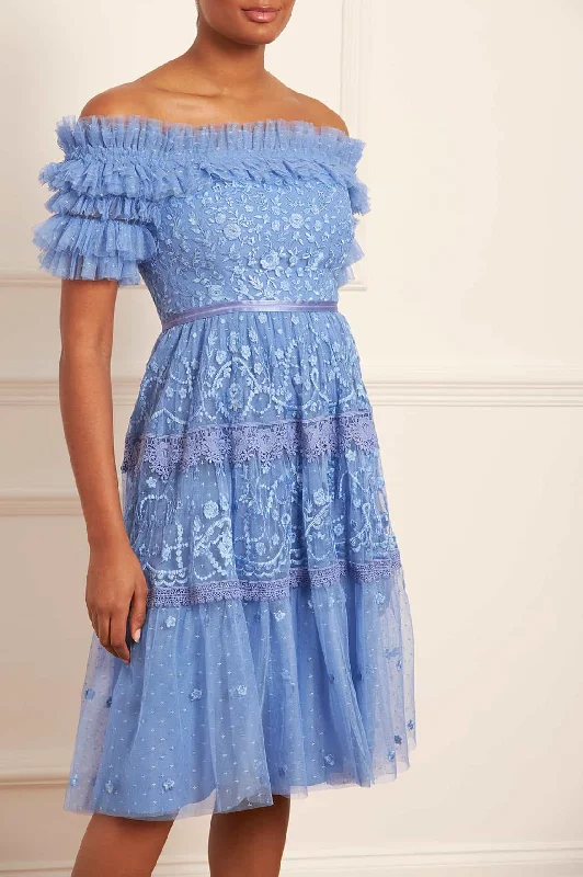 Midsummer Lace Off-Shoulder Midi Dress Floral Lace Dress