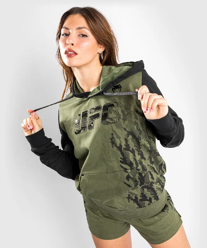 UFC Venum Authentic Fight Week Women's Pullover Hoodie - Khaki Plush Hoodie Sweatshirt UFC Venum Authentic Fight Week Women's Pullover Hoodie - Khaki Plush Hoodie Sweatshirt