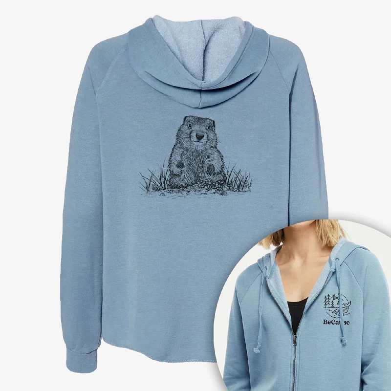 Groundhog - Marmota Monax - Women's Cali Wave Zip-Up Sweatshirt Cotton Hoodie Sweatshirt Groundhog - Marmota Monax - Women's Cali Wave Zip-Up Sweatshirt Cotton Hoodie Sweatshirt