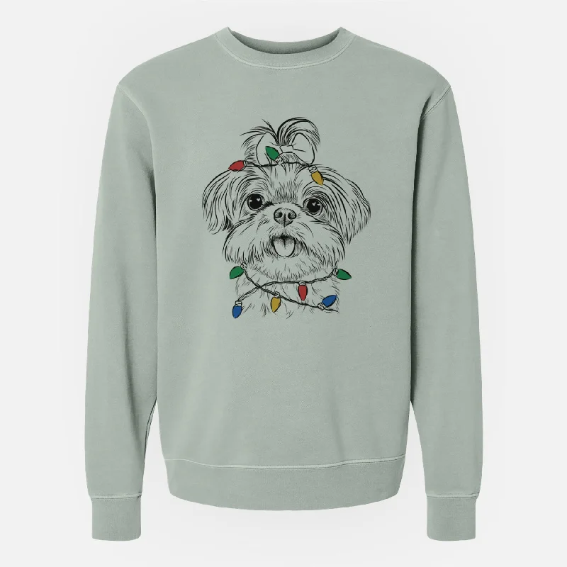 Christmas Lights Pebbles the Shorkie - Unisex Pigment Dyed Crew Sweatshirt Relaxed Hoodie Sweatshirt Fit Christmas Lights Pebbles the Shorkie - Unisex Pigment Dyed Crew Sweatshirt Relaxed Hoodie Sweatshirt Fit