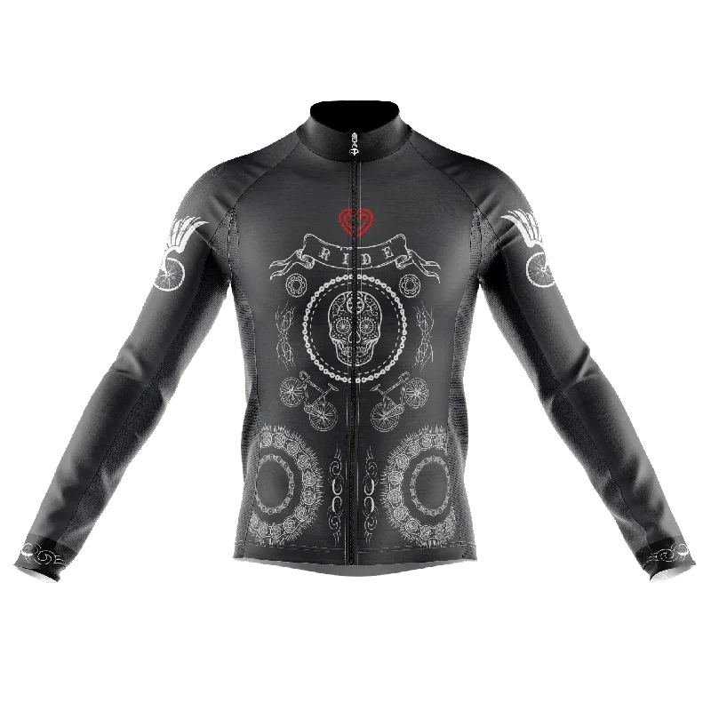 Skull & Gears Slate Grey Long Sleeve Cycling Jersey Zip-up Sweatshirt Look