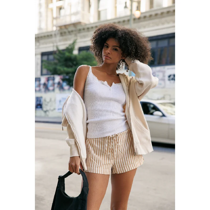 Striped Low Rise Shorts - Tan Stripe