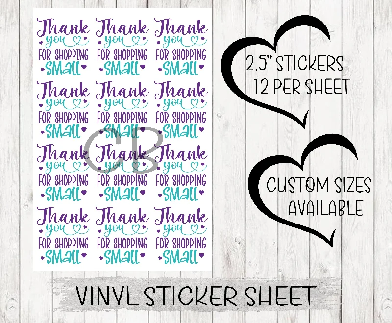 Thank You for Shopping Small Vinyl Sticker Sheet