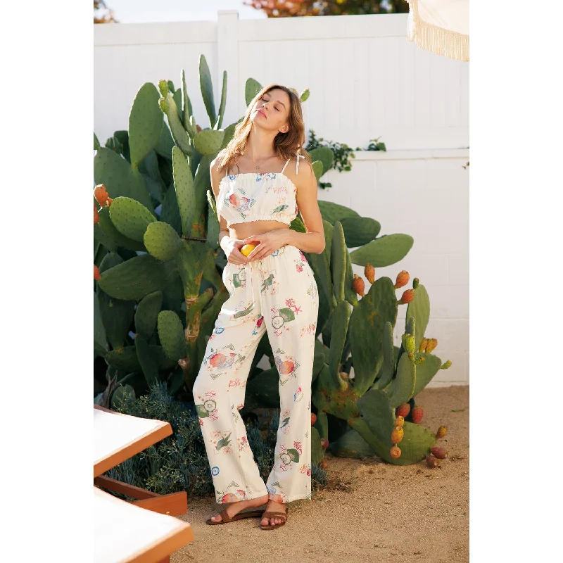 Printed Linen Pull On Pants - Multi