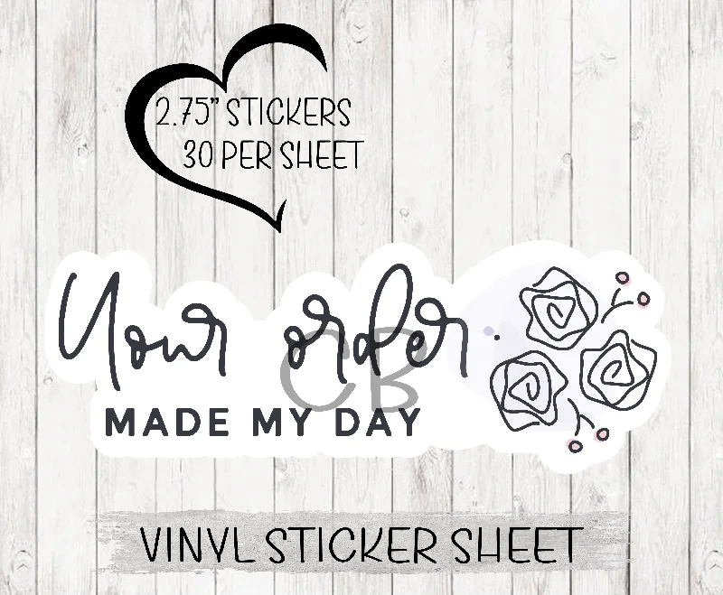 Your Order Made My Day Simple Vinyl Sticker Sheet
