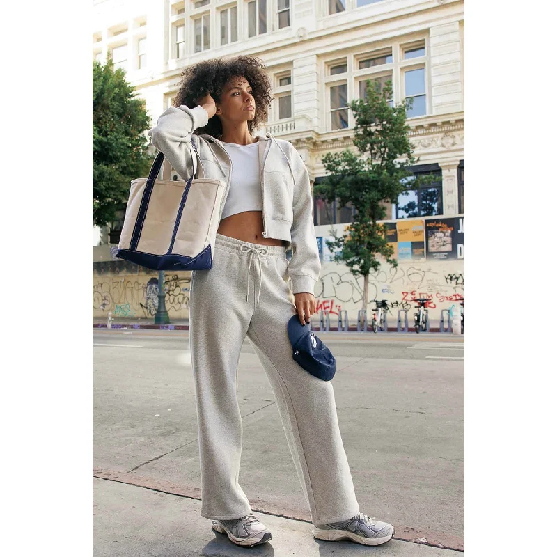 Logo Cropped Zip Up Sweatshirts & Wide-Leg Sweatpants Set - Heather Grey