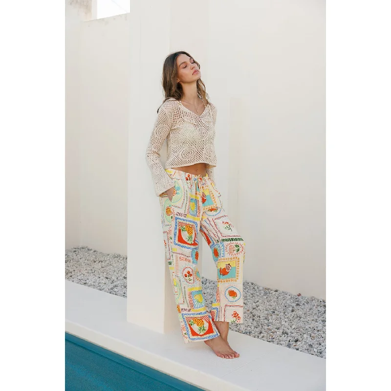 Printed Linen Pull On Pants - Multi