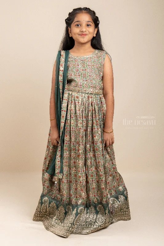 Little Green Girl - Shimmering Lehenga And Crop Top With Designer Dupatta For Girls