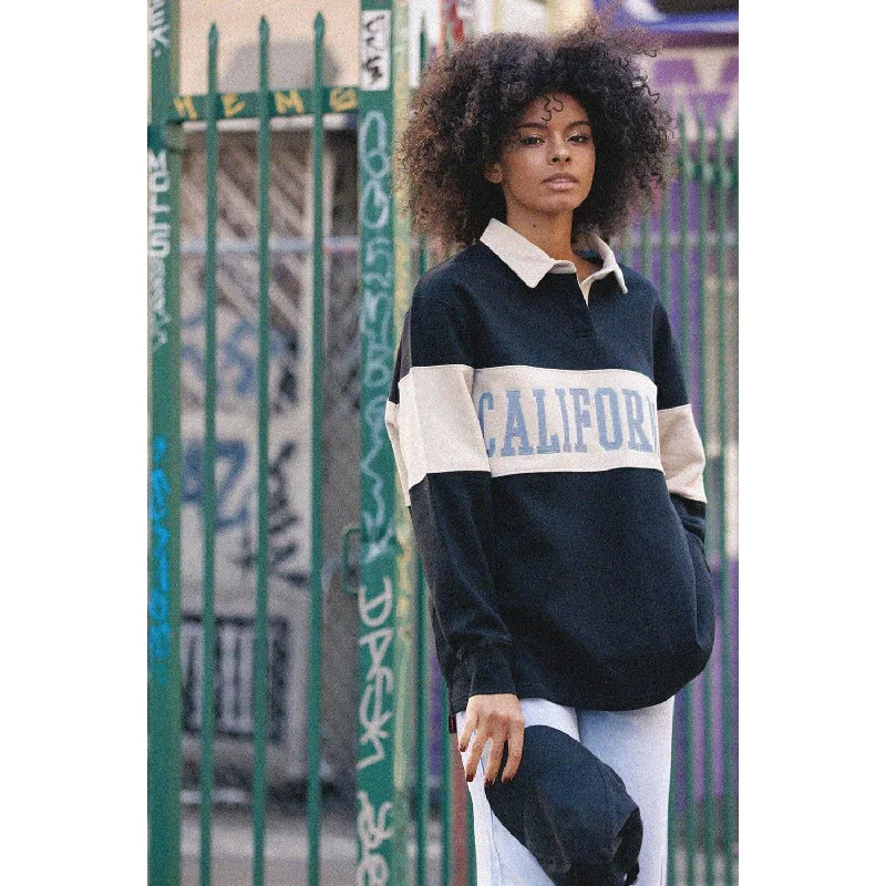 California Embo Color Block Rugby Sweatshirt - Black