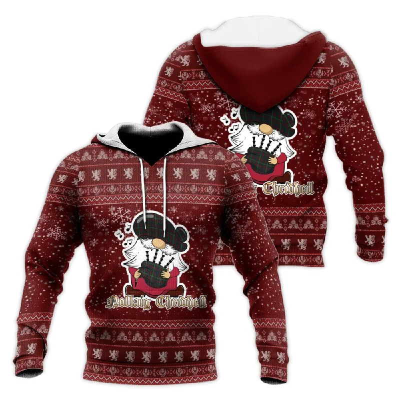 Mayo County Ireland Clan Christmas Knitted Hoodie with Funny Gnome Playing Bagpipes