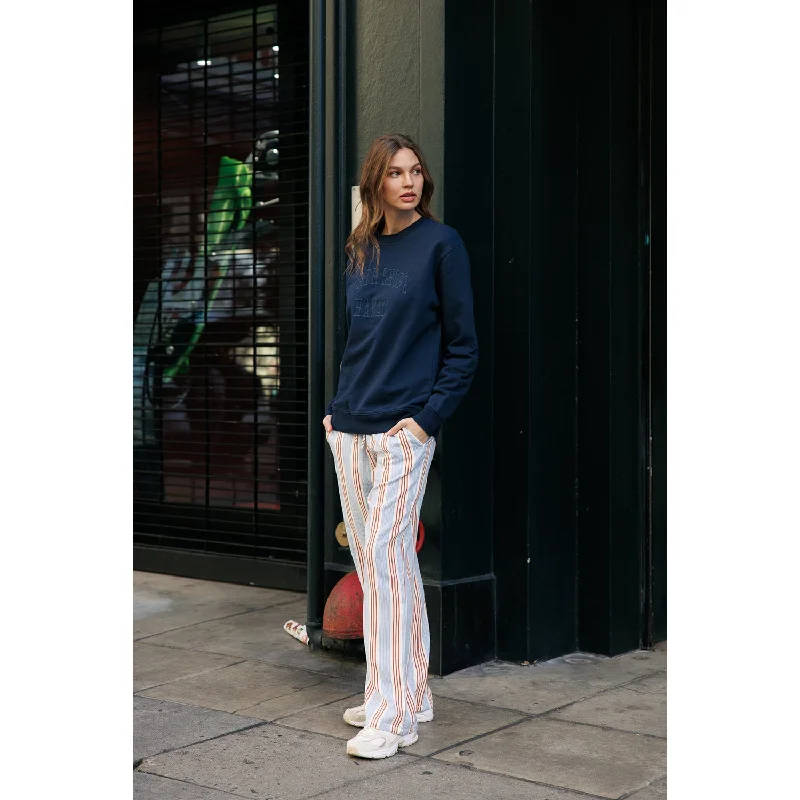 Printed Linen Pull On Pants - Blue Brown