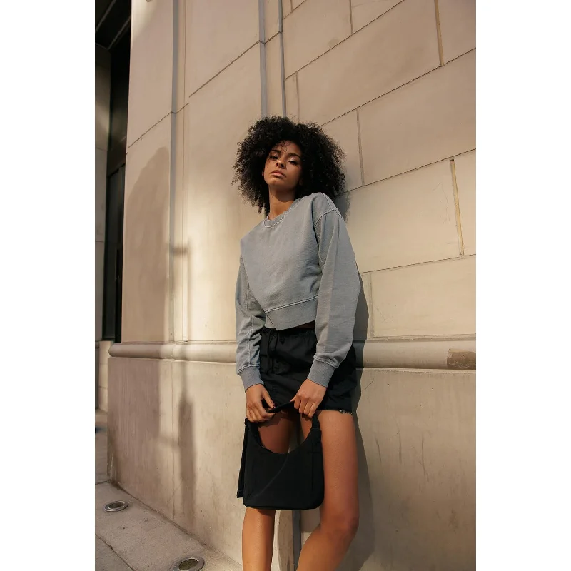 Vintage Washing Cropped Pullover Sweatshirts - Washed Grey