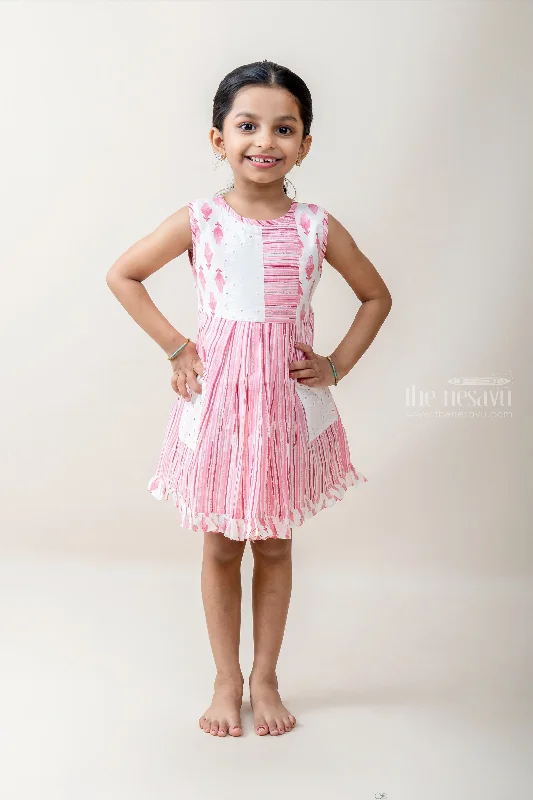 Pink Designer Sleeveless Frock For Baby Girls With Pockets
