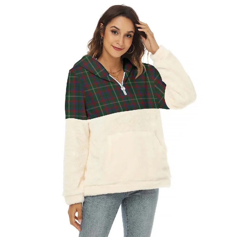 Mayo County Ireland Tartan Half Style Women's Borg Fleece Hoodie with Half Zip