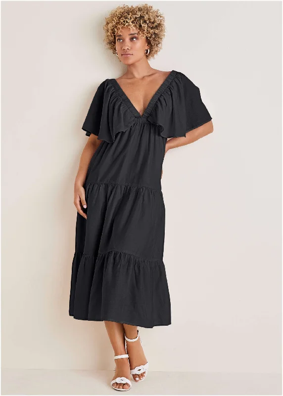 Crinkle Midi Dress - Black