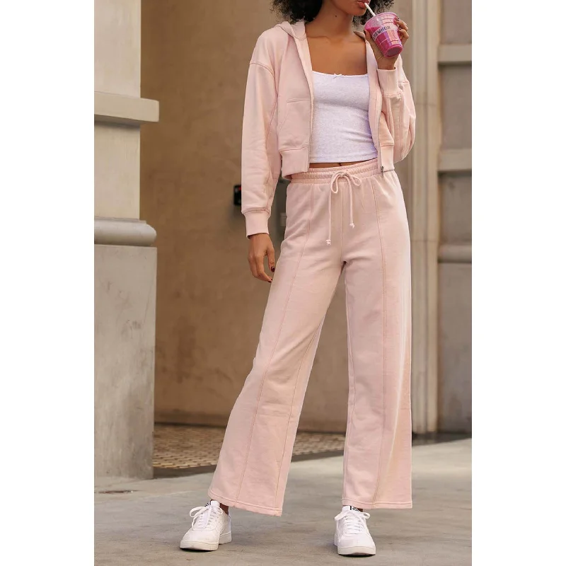 Vintage Washing Wide-Leg Sweatpants - Chalk Pink
