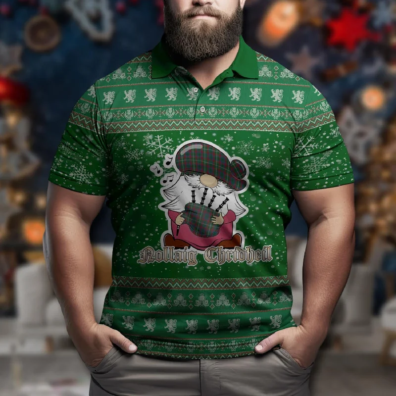 Mayo County Ireland Clan Christmas Family Polo Shirt with Funny Gnome Playing Bagpipes
