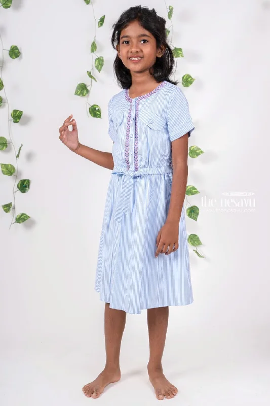 Sky Blue Striped Designer Soft Cotton Casual For Summer