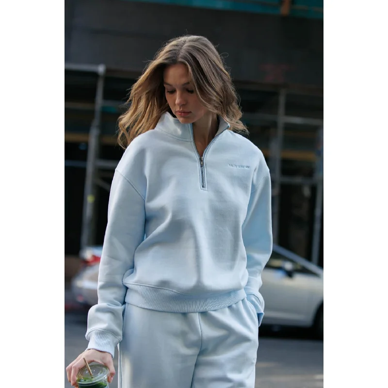 Embo Half Zip Up Sweatshirts & Jogger Sweatpants Set - Light Blue