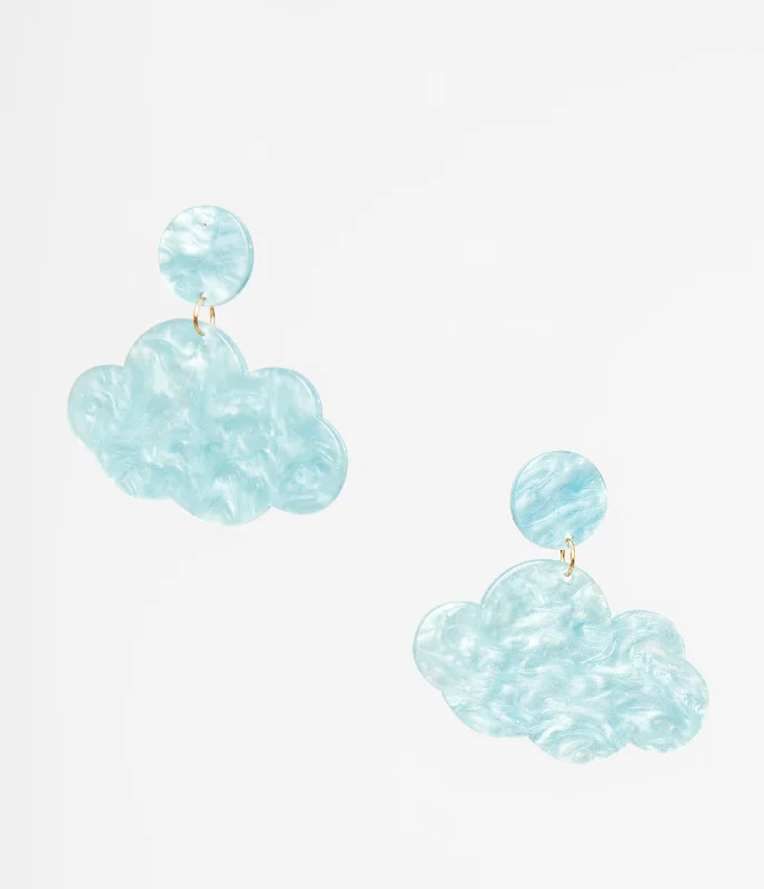 1960s Light Blue Shimmer Cloud Earrings