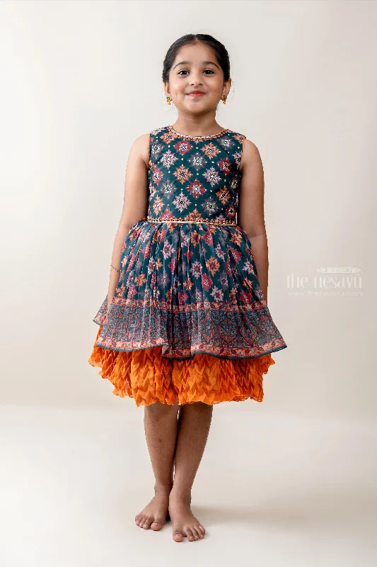 Green Crepe Designer Party Frock With Fluffy Clothings