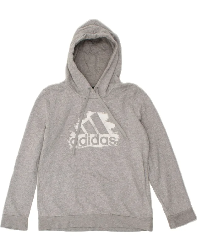 ADIDAS Womens Graphic Hoodie Jumper UK 16/18 Large Grey Flecked Cotton V-neck sweaters