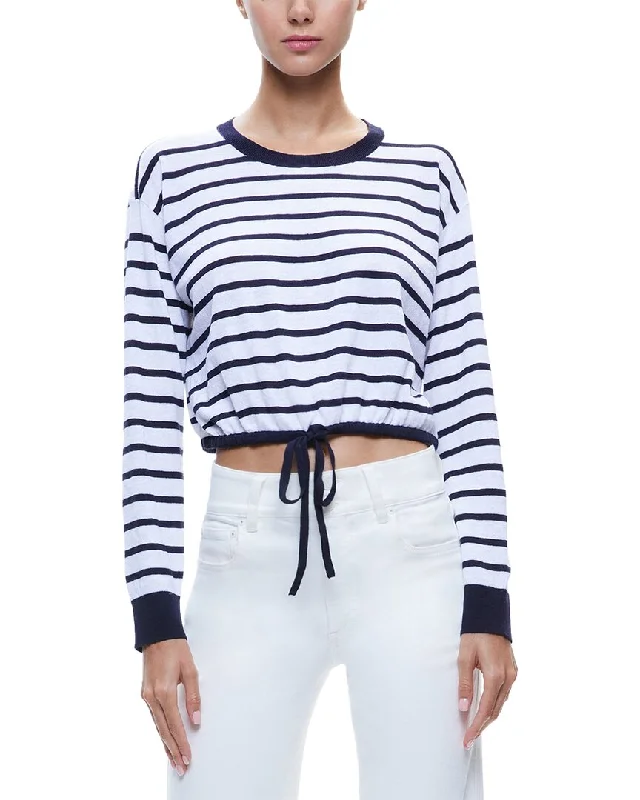 alice + olivia Bernetta Cropped Drawstring Linen-Blend Pullover Cozy knit sweaters for winter alice + olivia Bernetta Cropped Drawstring Linen-Blend Pullover Cozy knit sweaters for winter