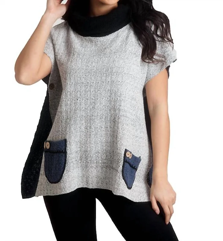 Boucle Cowl Neck Poncho In Slatecombo Moisture-wicking sweaters