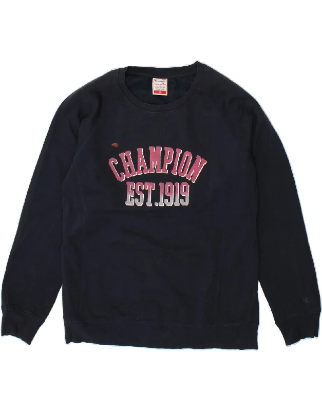 CHAMPION Womens Heritage Fit Graphic Sweatshirt Jumper UK 18 XL Navy Blue Best sweaters for hiking CHAMPION Womens Heritage Fit Graphic Sweatshirt Jumper UK 18 XL Navy Blue Best sweaters for hiking