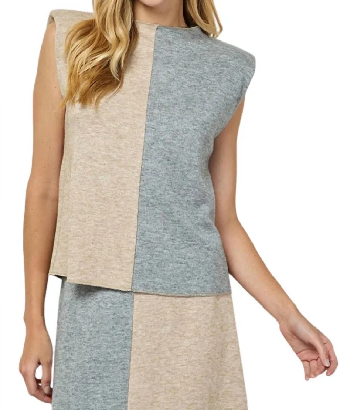 Color Block Sleeveless Top In Taupe/grey College sweaters