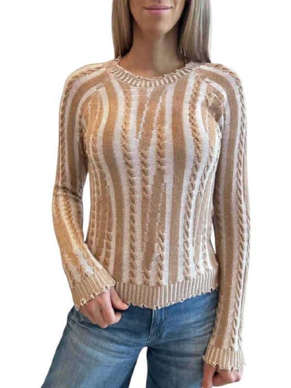 Cotton Plaited Cable Sweater In White/camel Thermal sweaters