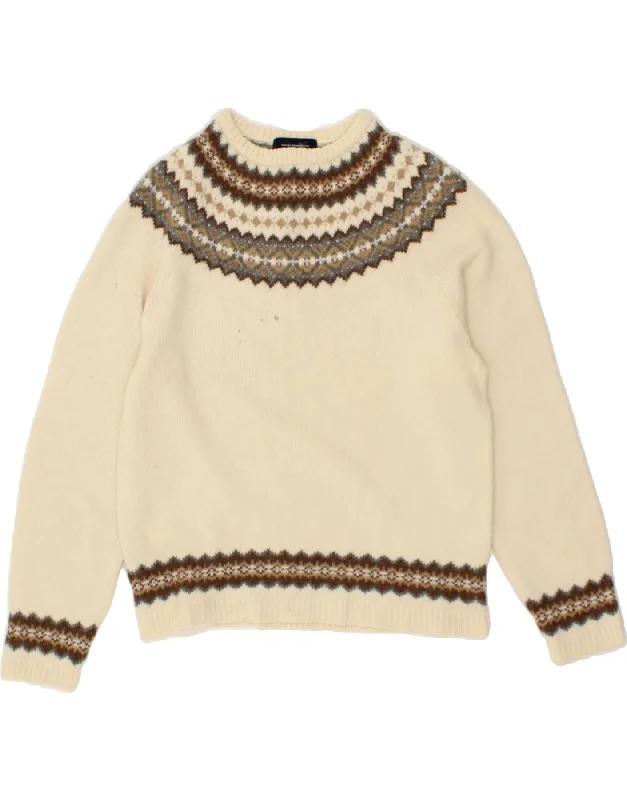 EDDIE BAUER Womens Boat Neck Jumper Sweater UK 14 Medium Beige Fair Isle Work sweaters