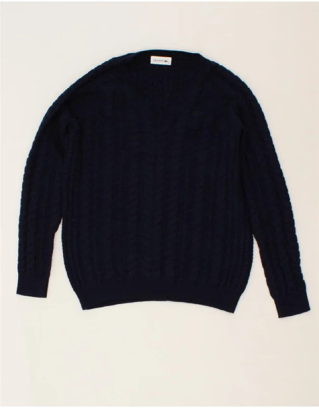 LACOSTE Womens V-Neck Jumper Sweater Size 38 Medium Navy Blue Wool Lightweight sweaters for spring LACOSTE Womens V-Neck Jumper Sweater Size 38 Medium Navy Blue Wool Lightweight sweaters for spring