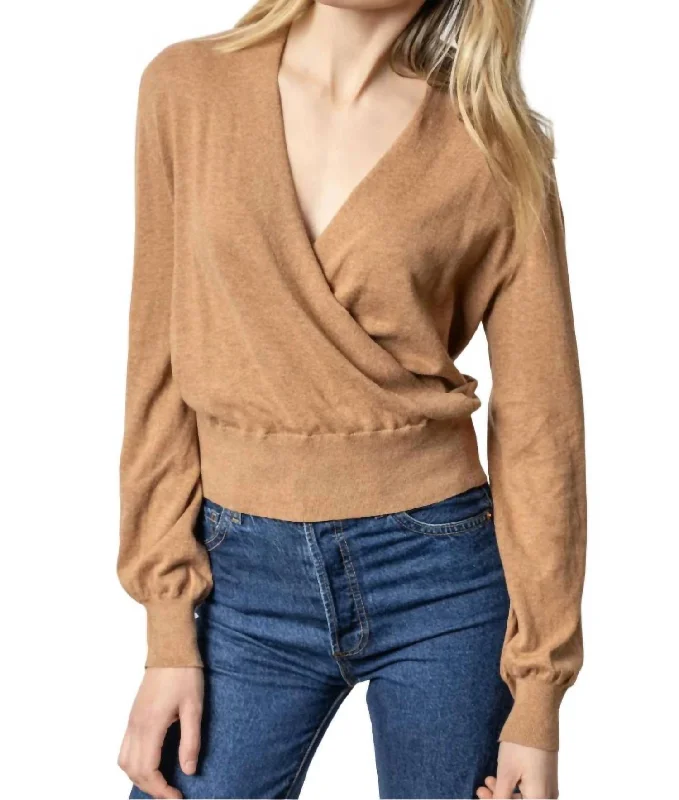 Long Sleeve Surplice Sweater In Bourbon Thanksgiving sweaters
