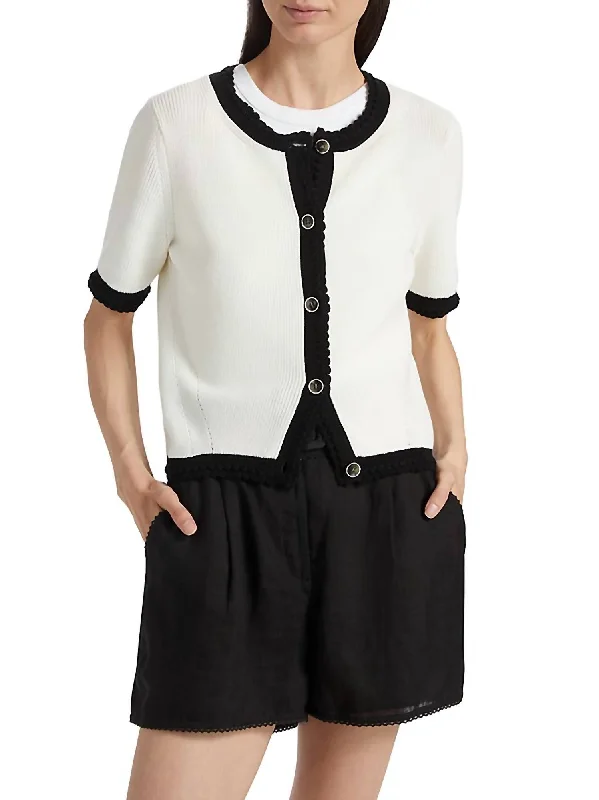 Neroli Cardigan In Ivory/black Outdoor sweaters