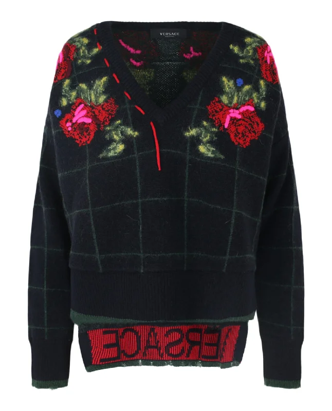 Plaid and Roses Hi-Lo Sweater Alpaca wool sweaters