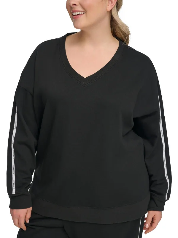 Plus Womens Cotton Logo Tape V-Neck Sweater Silk-blend sweaters