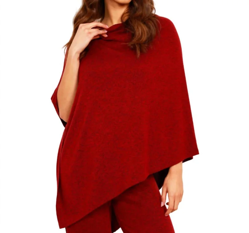 Solid Asymmetrical Poncho In Wine Luxury sweaters